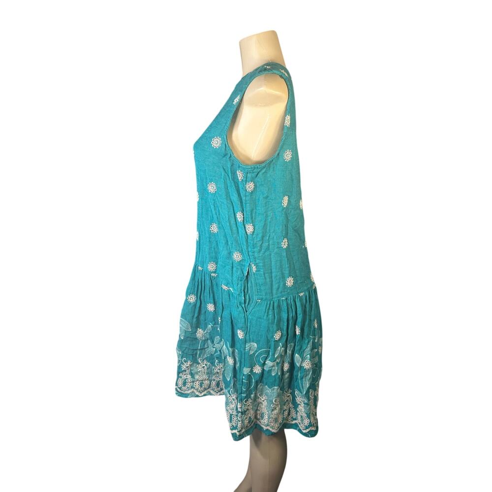 Women M Anthropologie Maeve Pippa Green Eyelet Button Floral Swing Mini Dress - Picture 4 of 7